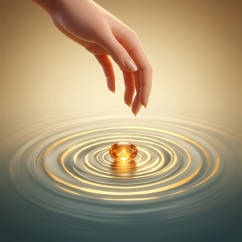 A single pebble creating ripples on calm water